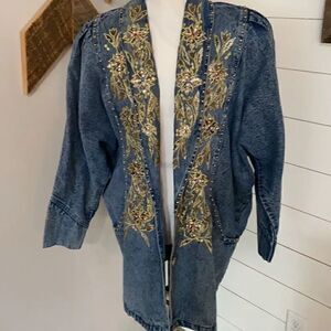 Vintage Acid Wash Embellished Bedazzle Jean Jacket